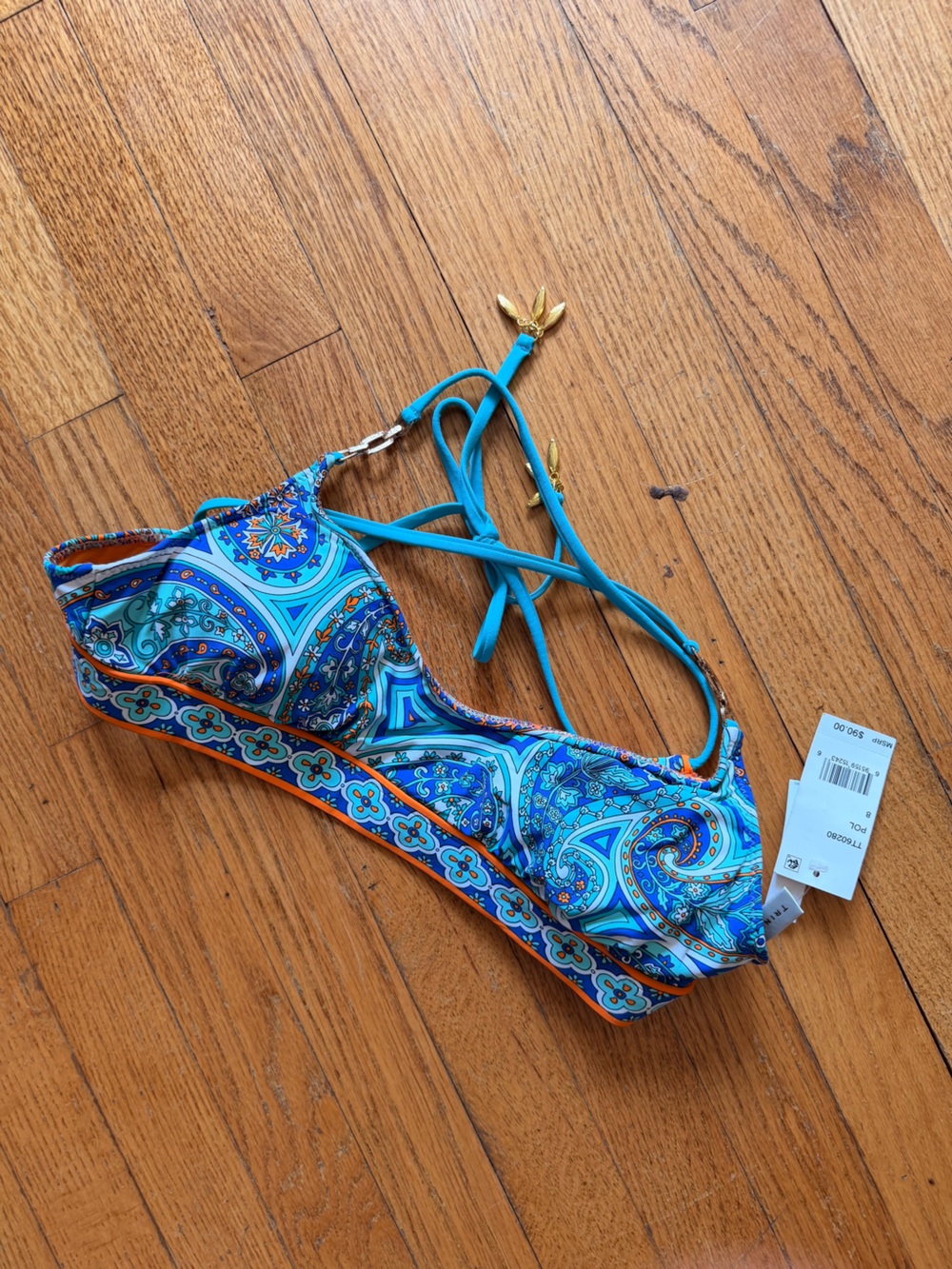 NWT Trina Turk Turquoise Provence Paisley Bikini Top Size 8